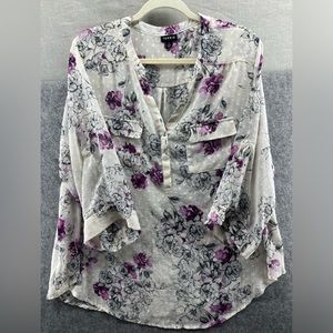Torrid Long Sleeve Blouse, Floral Design, Button Front, Women’s Size 2